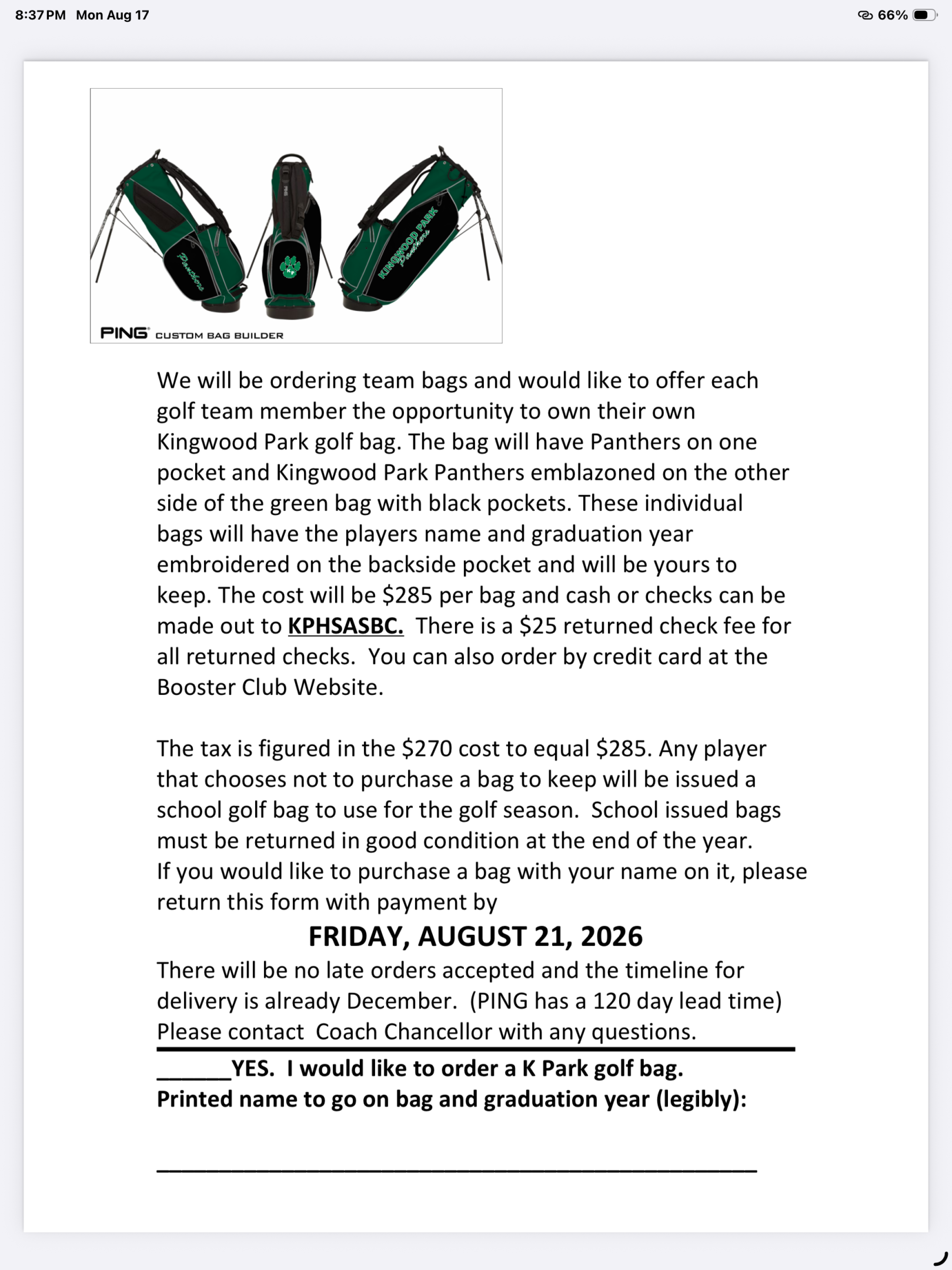 Golf Bag - Personalized