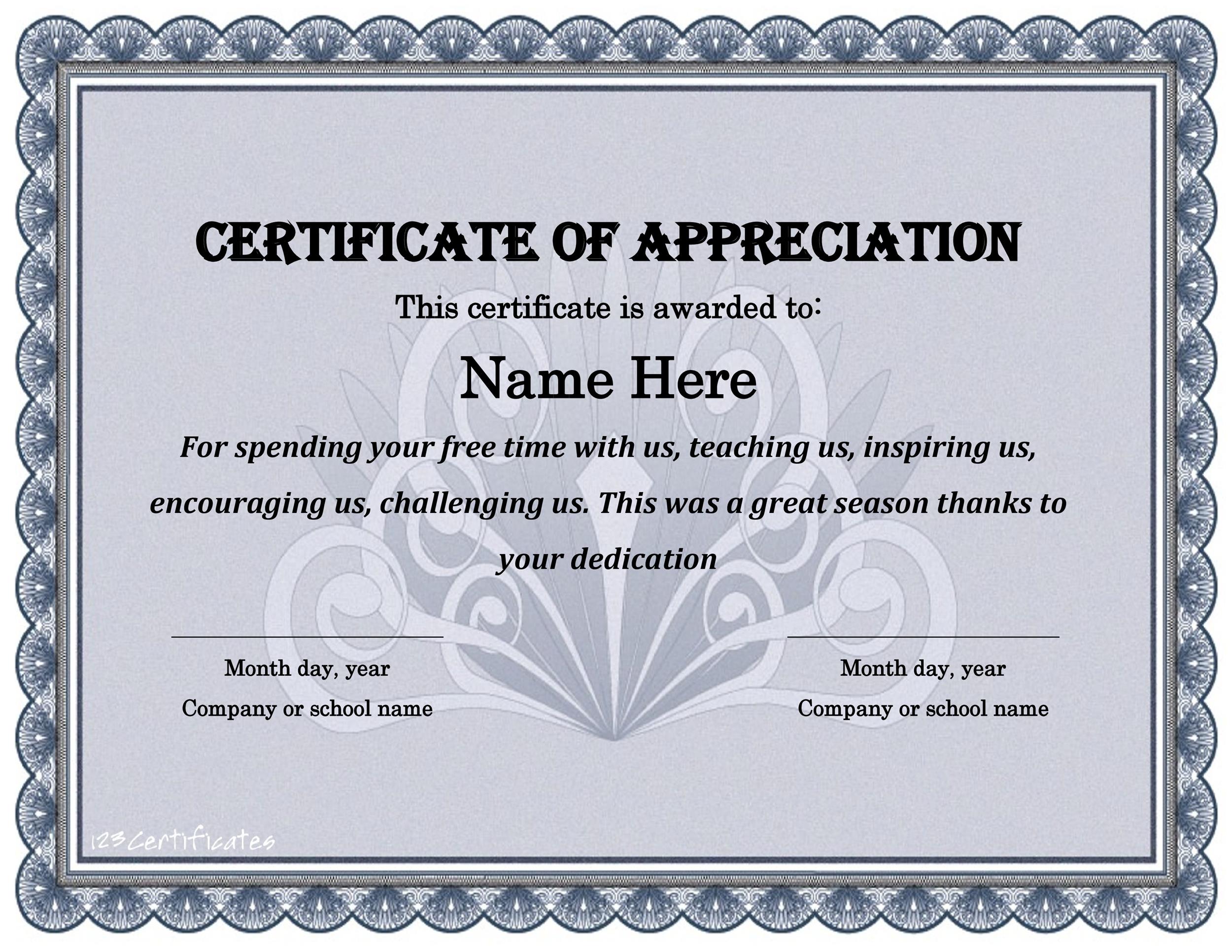 Certificate of Appreciation